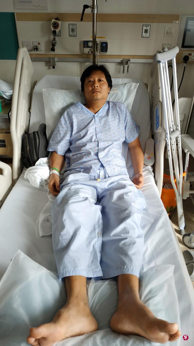 缅甸男子“伦”说，他失去工作能力未来不知何去何从。（情义之家提供） 