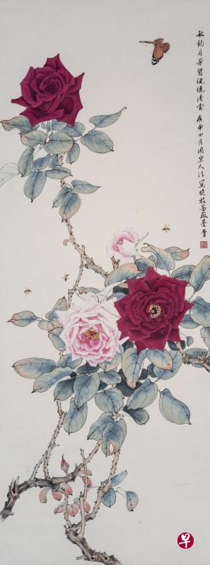 许梦丰的蔷薇工笔画。
