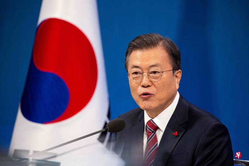 韩国总统文在寅周四将在青瓦台接见美国国务卿布林肯和国防部长奥斯汀。（法新社） 