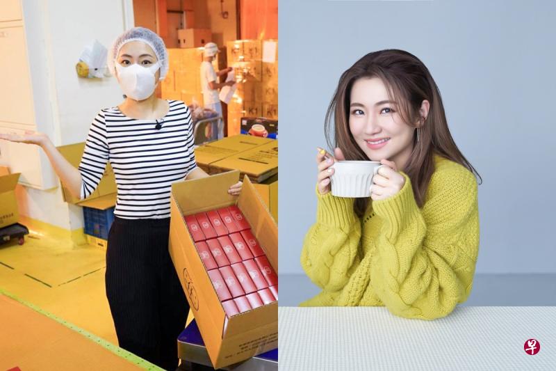左图：Selina到工厂协助包装。右图：Selina跨足餐饮业，推出快熟粥，一万盒瞬间秒杀完售。（图由任真美好提供）