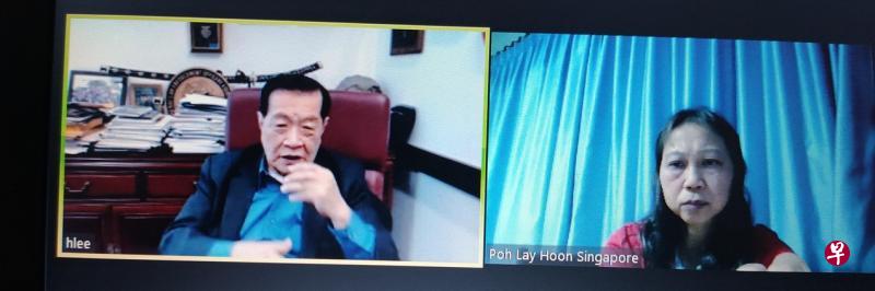 李昌钰博士（左）日前在美国康涅狄格州纽黑文（New Haven）大学办公室，接受《联合早报》视讯访问时，谈到冠病疫情如同环境污染、犯罪活动等环球课题，都需要国际社会整体合作。（傅丽云摄）