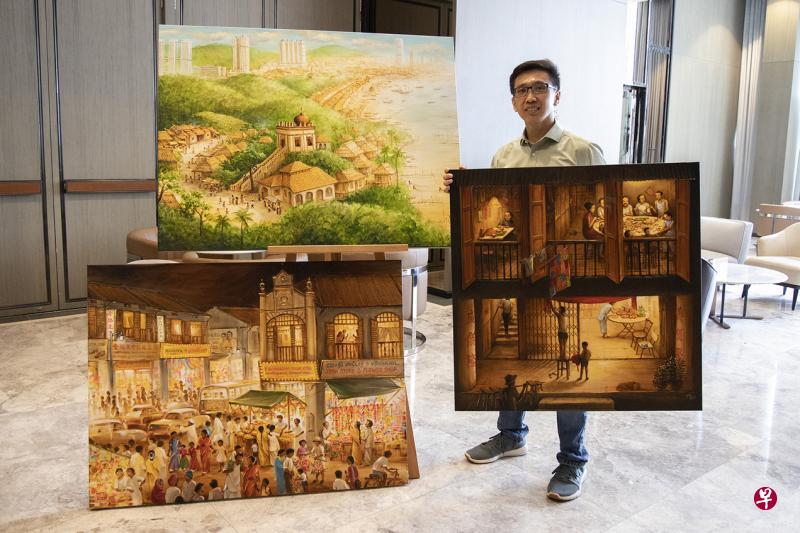 叶耀宗的个展“往日的故事”描绘了全景式的旧时与今日的风景。（画廊与受访者提供）
