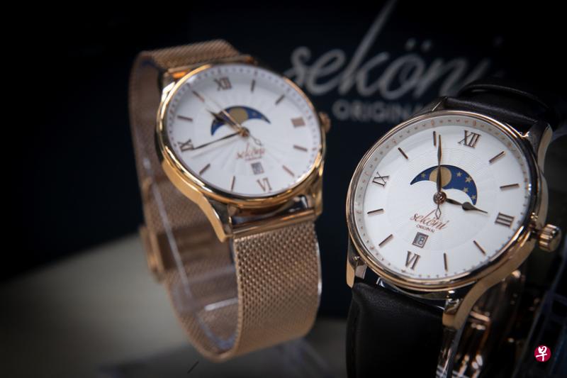 Sekoni Original第一支手表Tidal-moonphase，告知月的阴晴圆缺。（陈来福摄）