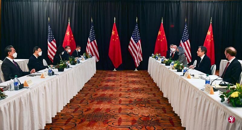 中美在阿拉斯加对话。（法新社档案照片）