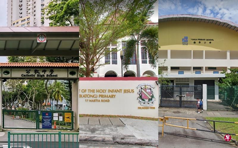 公教中学（附小）、圣婴女校（加东）小学和裕华小学各有学生确诊。（谷歌地图） 