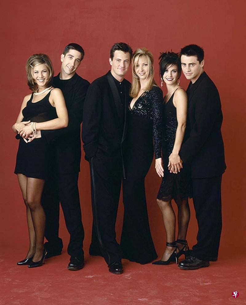 Jennifer Aniston（左起）、David Schwimmer、Matthew Perry、Lisa Kudrow、Courteney Cox、Matt LeBlanc为百万元片酬“世纪合体”。（档案照） 