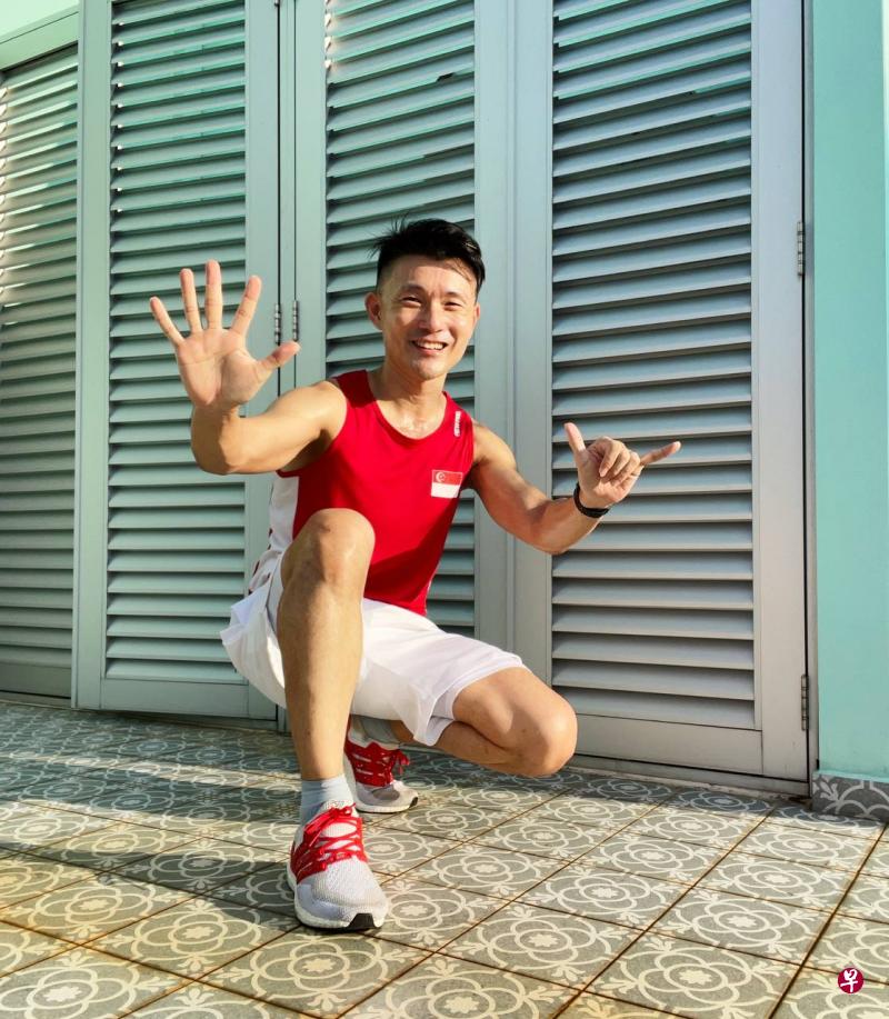 淡滨尼集选区议员马炎庆在区内举办国庆日虚拟竞跑活动，邀请居民以跑步为新加坡庆生。截至昨天已有20人完成56公里的目标。（马炎庆提供） 
