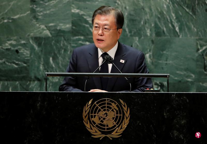 韩国总统文在寅周二在联合国大会发表演说，再次呼吁迅速恢复美国与朝鲜之间的无核化谈判。（路透社） 