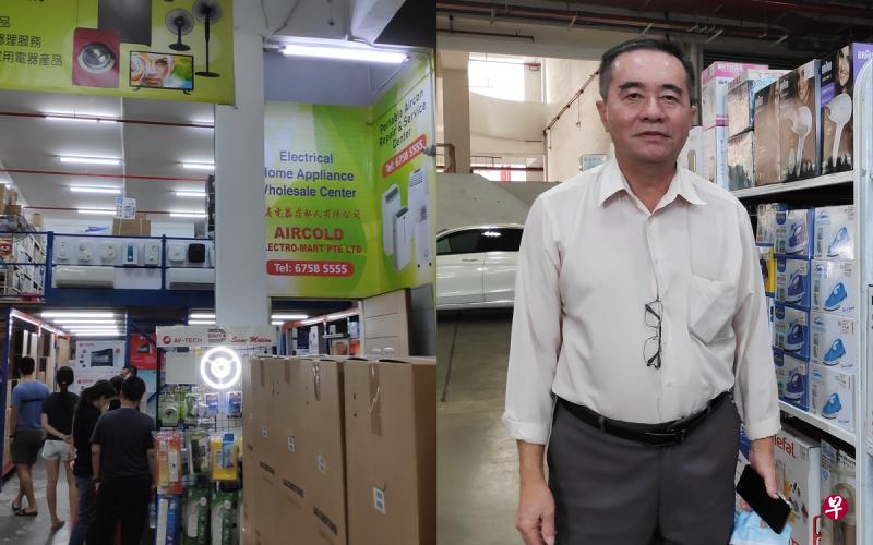（左图）一高电器店目前的店面宽敞，除了零售展示，还设有办公室等。（右图）老板林金祥：门市占比逐年减少，公司自2015年便走向网络销售。（甘霖摄） 