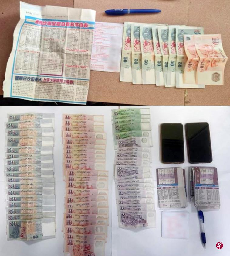 警方在扫荡行动中，总共起获1万4100元现金、三台手机和其他相关物件。（新加坡警察部队提供） 