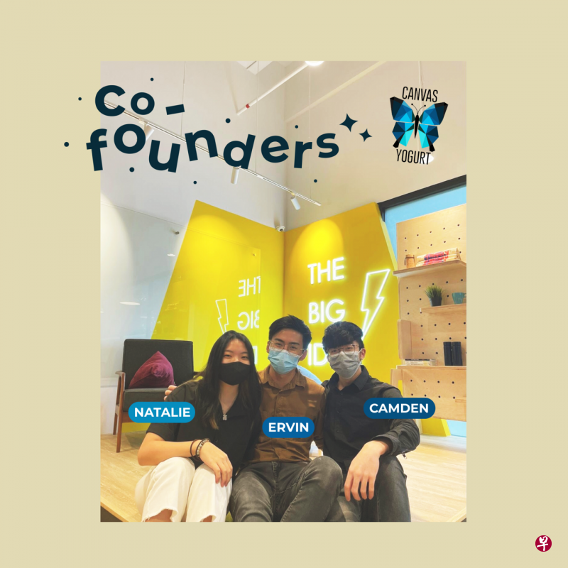 Canvas Yogurt 创办人（左起）梁艳琴、张伟诚和林骏楷的创业灵感来自一次到中国重庆学习之旅。（受访者提供） 