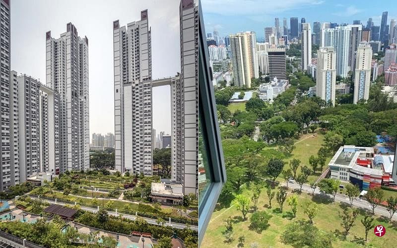 左图：City Vue@Henderson项目是红山弄旧组屋获选加入选择性整体重建计划（SERS）后的替代组屋。（档案照）右图：居民指出，这一带的高楼单位能将市区景致尽收眼底。（受访者提供） 
