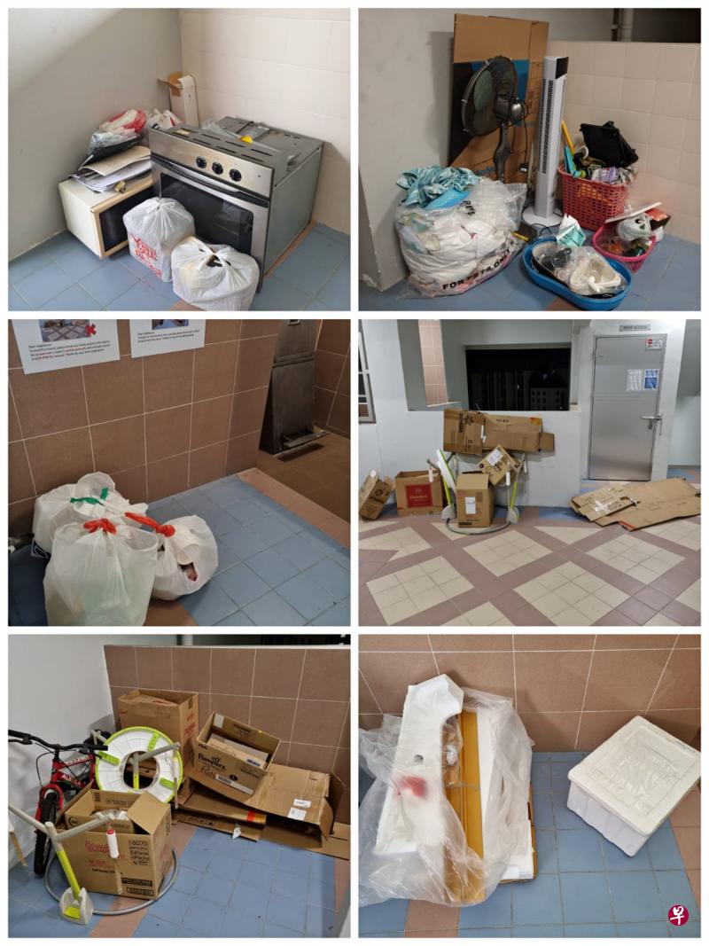 盛港河谷通道第193座组屋17楼的居民告诉《联合早报》，经常有居民把微波炉或烤箱等大型物品丢弃在共用垃圾槽附近。（受访者提供） 