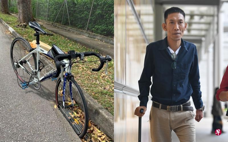 （左图）起诉人指脚踏车轮卡在沟渠盖缝，导致他摔倒受伤。（右图）起诉人茂茂昂素寿。（档案照） 