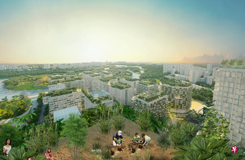 为加速我国的减排工作，位于裕廊湖区的未来发展项目将争取在2045年左右达到净零排放。（市区重建局提供） 