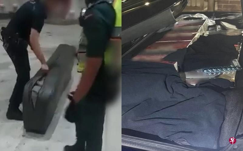 将电子烟藏在敞篷车顶下和将漏税香烟藏在音箱及床下，移民与关卡局人员一个晚上侦破两起企图走私案。（移民与关卡局脸书视频截图） 