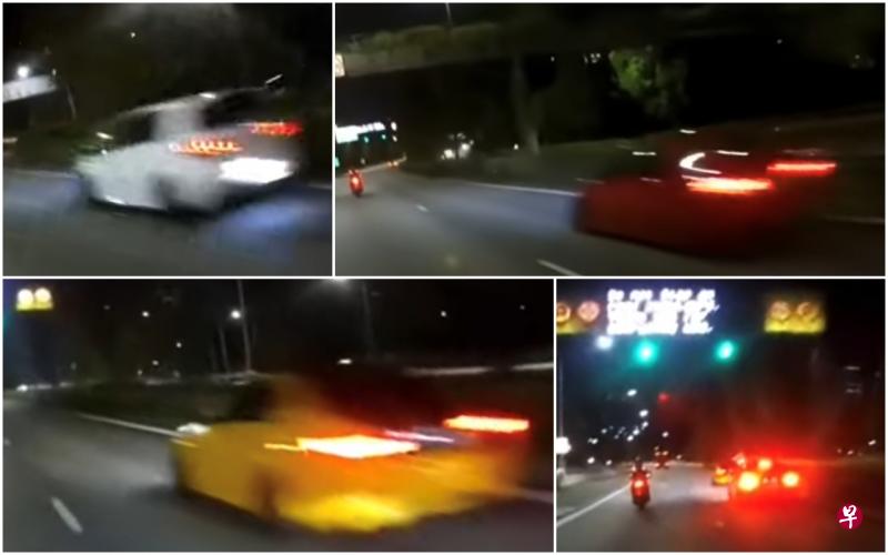 根据警方文告，警方在今年2月27日凌晨2时接获通报，指多辆汽车在中央快速公路高速驾驶，以及鲁莽超车。（视频截图） 