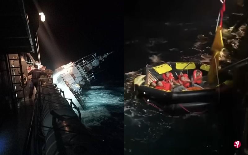 泰国海军一艘护卫舰深夜在天气恶劣的泰国湾海域沉没，军方星期一（12月19日）出动几艘军舰和直升机寻找31名失踪的海军陆战队员。（取自泰国皇家海军推特） 