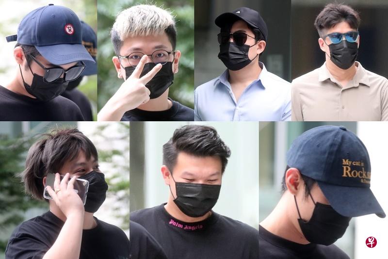 （左起，顺时针）李仁俊、林宇顺、白伟强、傅永利、胡家福、布莱恩·叶和邱叶翔，被控危险驾驶。（海峡时报） 