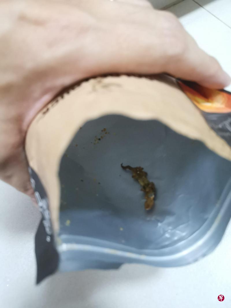张先生吃完零食才发现袋子内有炸过的壁虎。（受访者提供） 