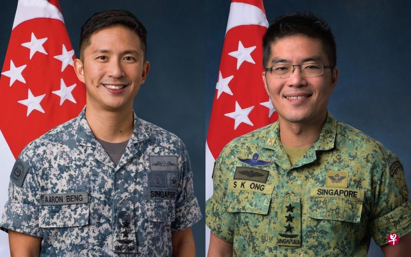 海军总长孟耀诚少将（左）将从3月24日起出任新加坡武装部队总长。现任武装部队总长王赐吉中将（右）卸任后将转投公共服务部门。（取自国防部脸书） 