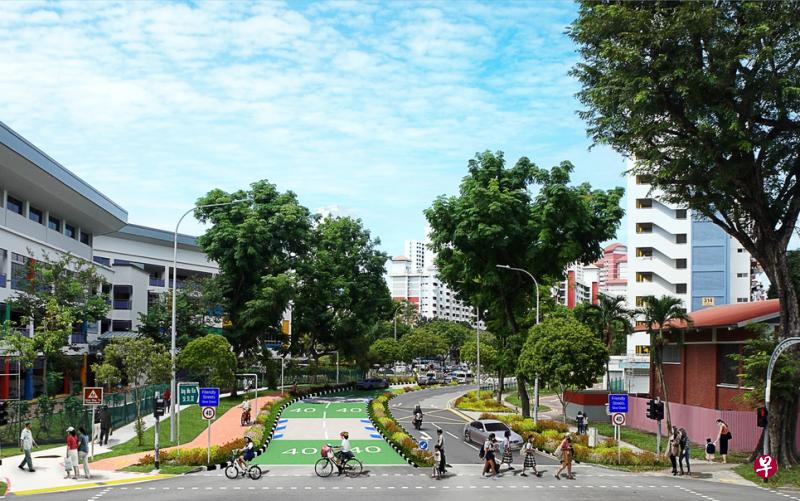 陆交局将在五个邻里试行“安行街道”（Friendly Streets）计划，为公众提供更便利安全的出行体验之余，也为街道注入更多活力。其中，宏茂桥的试验区将位于宏茂桥第31街。（陆交局构想图） 
