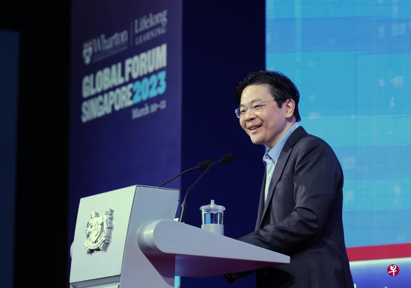 副总理兼财政部长黄循财在2023年沃顿全球论坛上发表主旨演讲时说，以规则为基础的国际秩序虽然不完美，但过去半个世纪协助保持世界相对稳定，促进国际合作并推动了前所未有的经济转型。（唐家鸿摄） 
