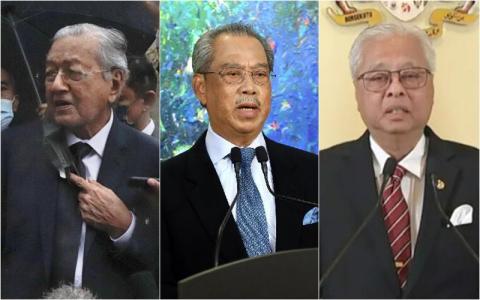 马来西亚自上一届大选以来共换了三名首相，分别为（左起）马哈迪、慕尤丁、依斯迈沙比里。（路透社/星洲日报/中国报）