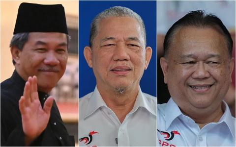 巫统署理主席莫哈末哈山（左起）、砂拉越土保党高级副主席法迪拉及砂盟总秘书阿历山大南达林奇是呼声较高的副首相人选。（马国通讯部、马新社）