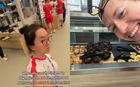 “马芬男孩”克里斯蒂安森（右）掀起巧克力马芬热潮，柯敬文（左）紧跟潮流，视频爆红。（柯敬文TikTok视频截图、纽约时报）