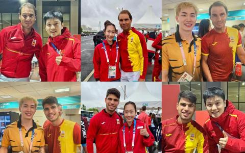 本届奥运会，各国球员纷纷找纳达尔和阿尔卡拉斯合影留念。（取自网络）