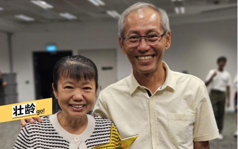 喜欢运动的林天宝（右）和王贵香，看着成员越走越健康，很有满足感。（受访者提供）