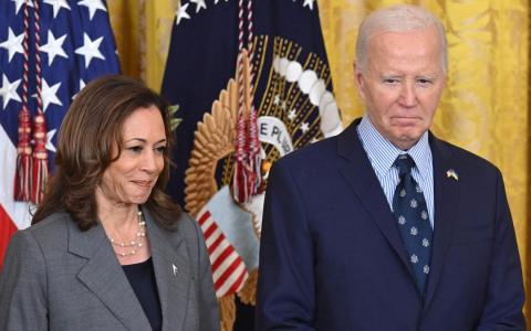 2024年9月26日，拜登（右）和哈里斯在白宫东厅出席枪支暴力问题活动。（法新社档案照片）