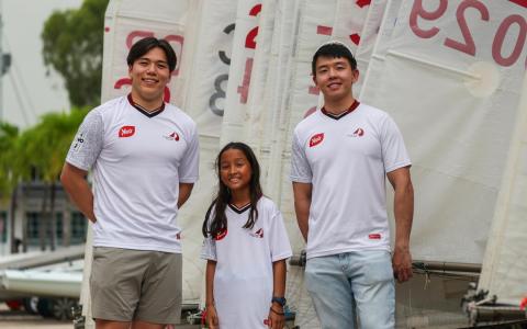 墨士廉（左起）、陈安雅和卢军汉是新加坡帆船队在来临泰国东运会派出的11名选手中的其中三名，也是最大的夺牌希望。（白艳琳摄）