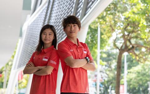 我国跳水选手关嘉恩（左）和李承恩（右）都对东运之旅充满期待，也有信心能拿下奖牌。（白艳琳摄）