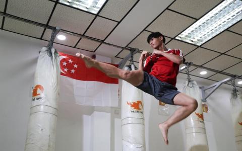 三年前首次接触踢拳，许铭峻如今是我国在东运会这个项目的唯一代表。（关俊威摄）