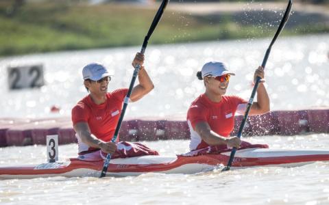 张光毅（左）和陈洁娴经验丰富，为我国摘下本届东运会第二枚金牌。（新加坡体育理事会提供）