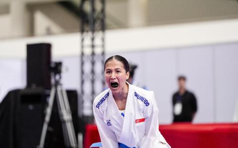 新加坡空手道队在本届东运会派出的包括玛丽莎（图）在内的四位选手，均是东运会新兵。（新加坡全国奥林匹克理事会提供）