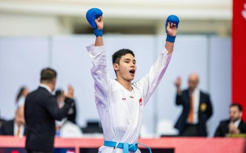 邓伟恩摘下一枚铜牌，让时隔许久参加东运会的空手道队，以一金一铜结束比赛。（新加坡体育理事会提供）