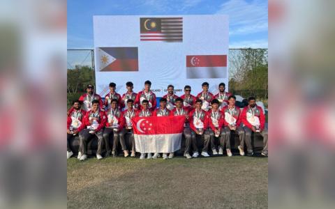 我国板球队在循环赛最后一轮不敌马来西亚，以两胜两败排在五支球队中的第三，拿下铜牌。（取自新加坡板球总会脸书）