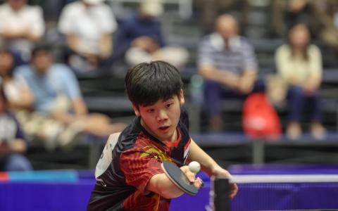 郭勇顺利晋级东运会乒乓球男单决赛，将争取卫冕。（白艳琳摄）