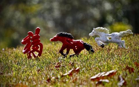 雕塑家蔡汶家的红白双骏驰骋绿茵，共同逐《福》。（特约摄影陈来福）