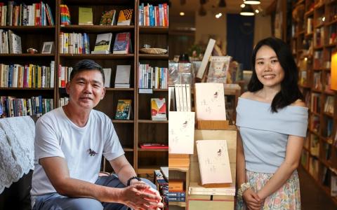 旅游作家叶孝忠（左）与刚出版第一部散文集《懂得》的予安（右）。（叶振忠／邝启聪摄）