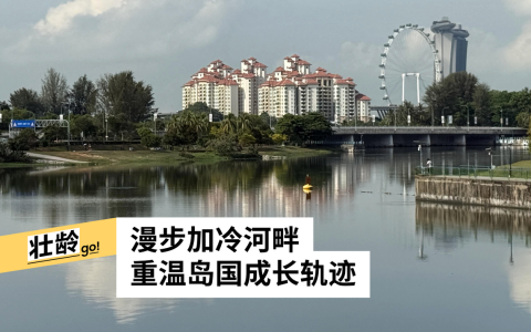 从横跨加冷河的亚瑟爵士桥远眺，滨海湾金沙和新加坡摩天观景轮尽收眼底。（陈映蓁摄）
