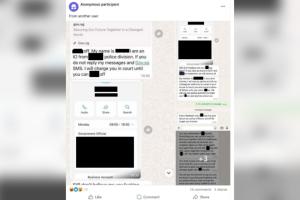 警方披露案情时说，脸书群组内出现一则匿名帖子，内附一些手机屏幕截图，内容涉及一名未知用户与另一名据称冒充警察者之间的聊天对话。（新加坡警察部队提供）