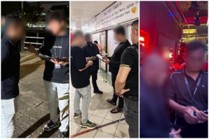 刑事侦查局私会党取缔组在宏茂桥、东陵、裕廊和兀兰警署警员支持下，于5月22日和23日在全岛展开行动打击私会党活动。（新加坡警察部队提供）
