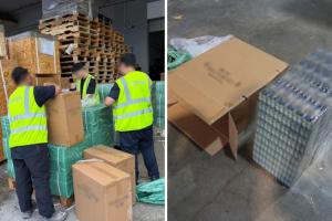 新加坡关税局在樟宜自由贸易区侦破一起冒牌香烟案，起获8万1750箱假冒各品牌香烟。（新加坡关税局提供）