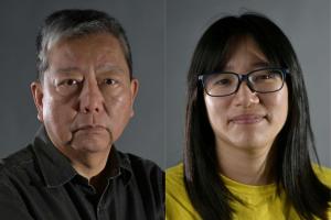 已解散的香港支联会前领袖李卓人（左）、邹幸彤（右）等人，星期五（8月21日）被裁定“煽动颠覆国家政权”罪名成立。（法新社）
